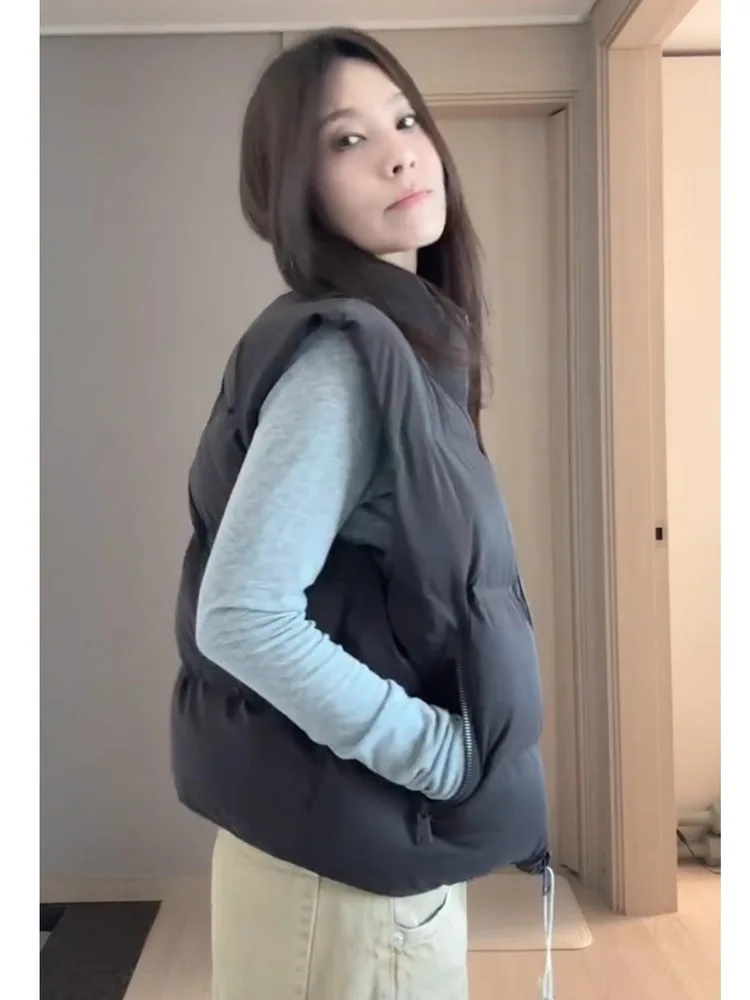 Sweet Faionable Stand Collar Pred Gasket Svel Cotton Vest Tank Top Outerwear Polyester Fiber ort Length Zipper C...