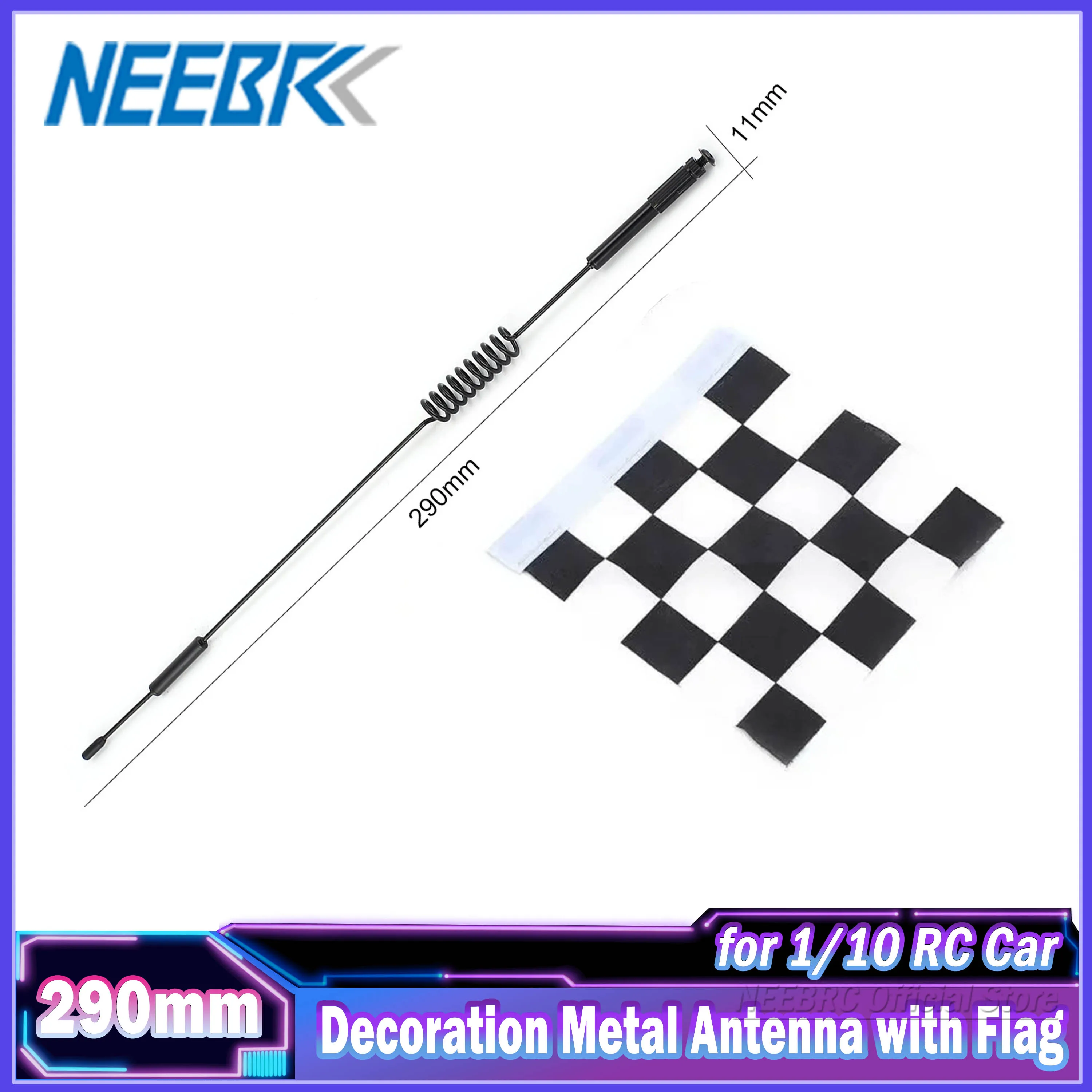 NEEBRC 290mm dekoracja metalowa antena flaga dla 1/10 zdalnie sterowany Model samochodu Crawler Traxxas HSP Redcat RC4WD Tamiya osiowy SCX10 D90 HPI