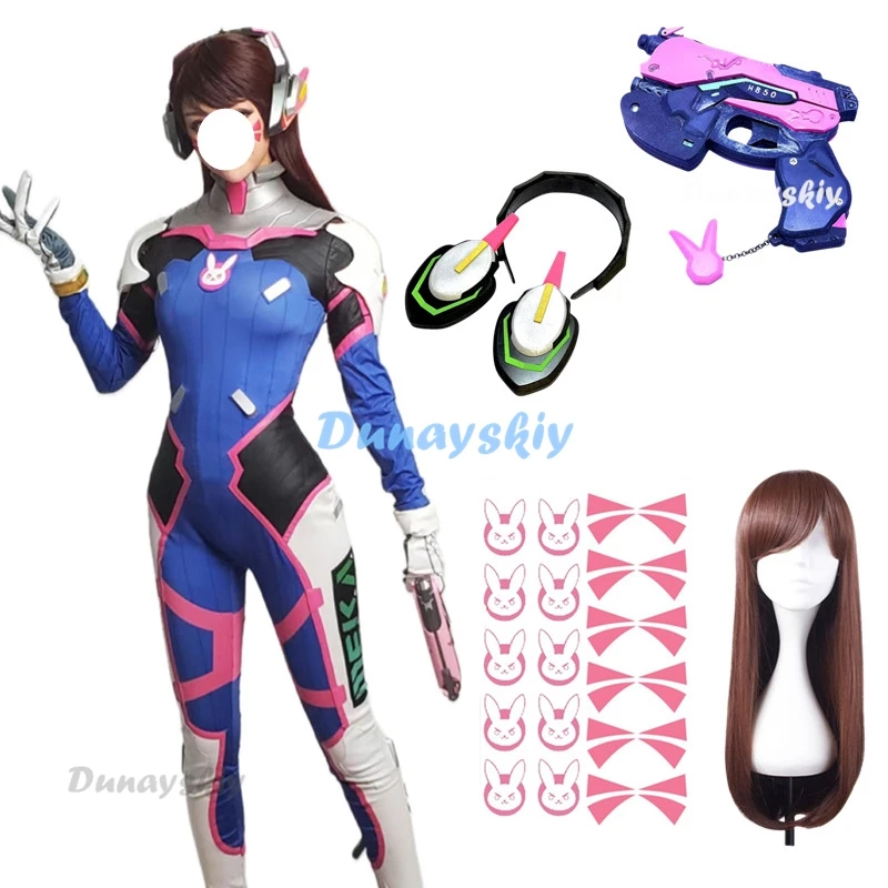 Anime Donna Tuta Collant Dva Costume Cosplay Gioco Zentai Parrucca Puntelli Cosplay Tuta per cuffie D.Va Cos Costumi di Halloween per feste