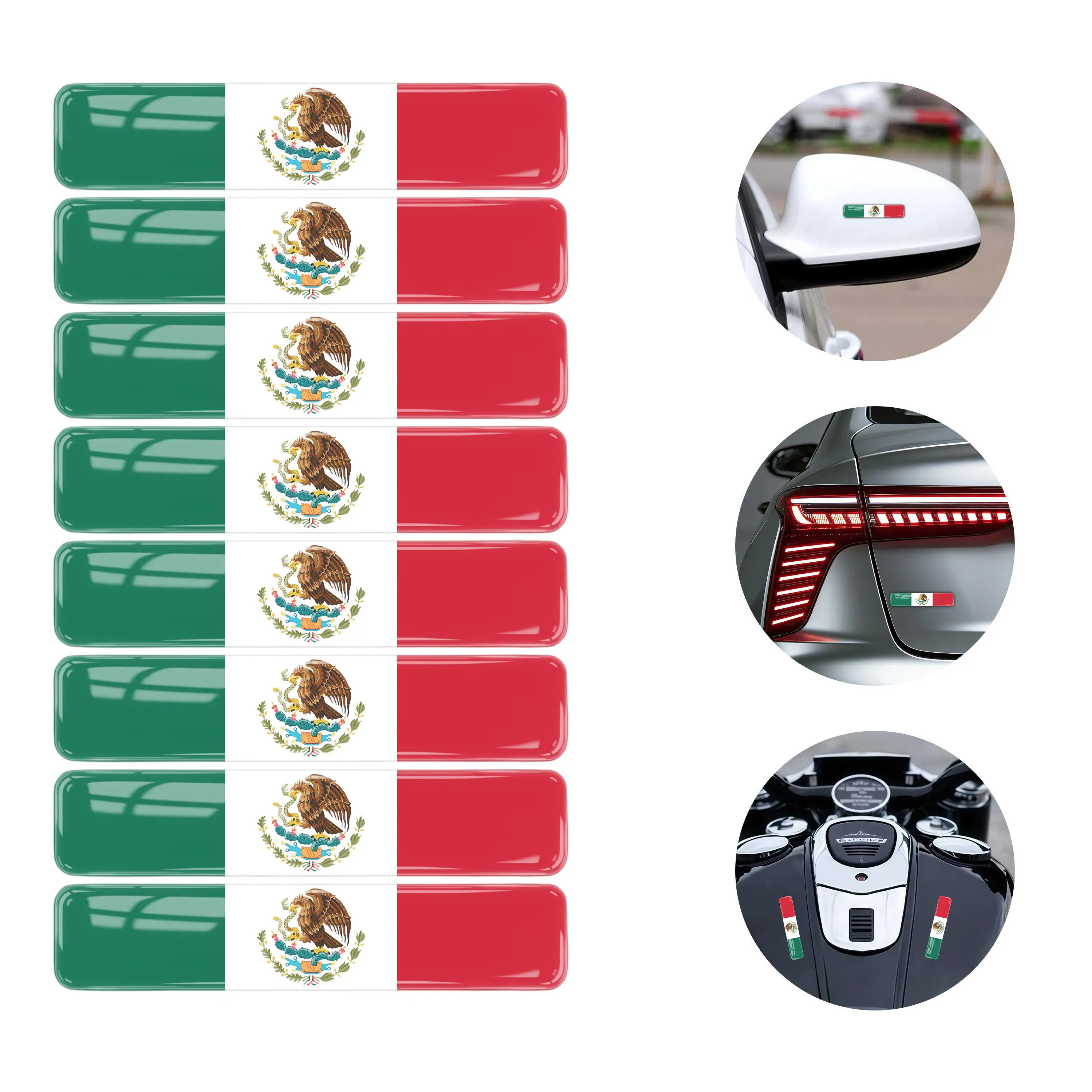 

8Pcs 3D Gel Epoxy Car Decal Stickers Mexico flag design for Car Truck Motorcycle Laptop Pride Auto Accessories