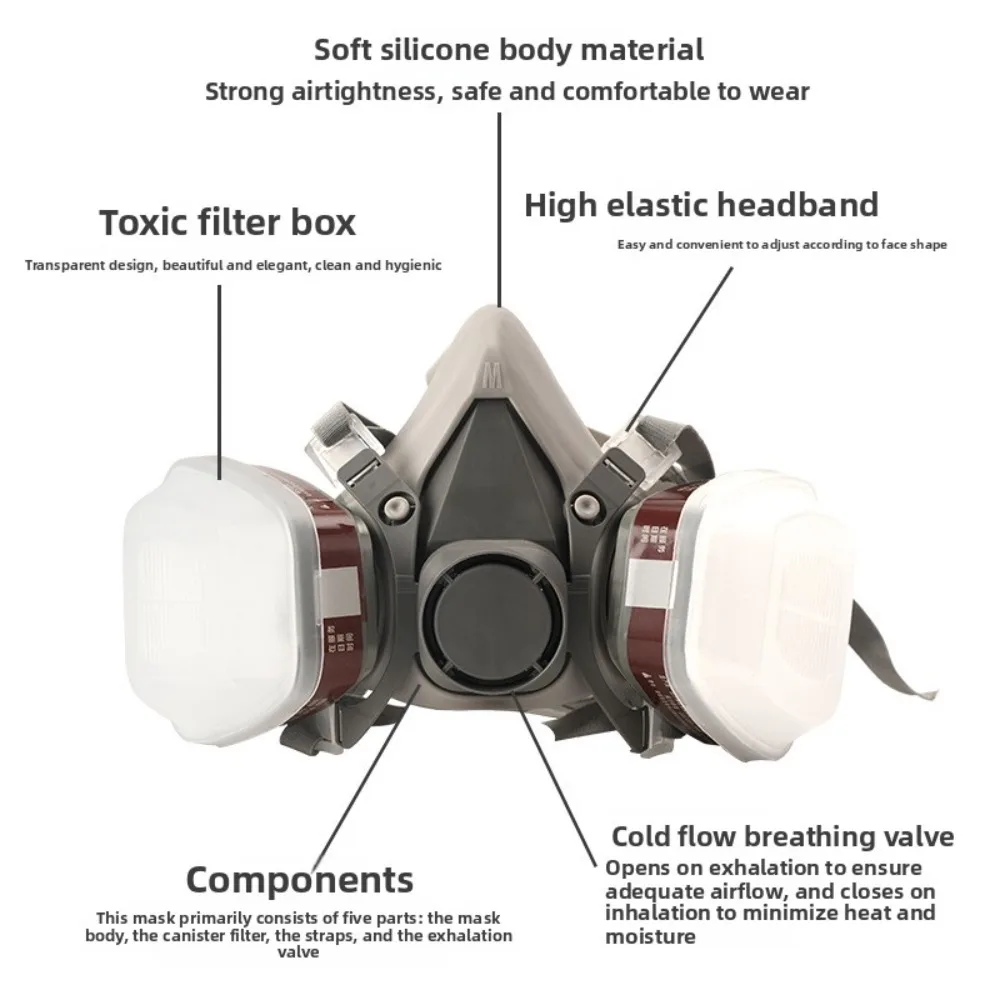 6200 Gas Mask - Anti-Dust for Painting, Decoration, Sanding, Anti-Toxic for Pesticides & Chemicals, Dust-Proof Face Mask