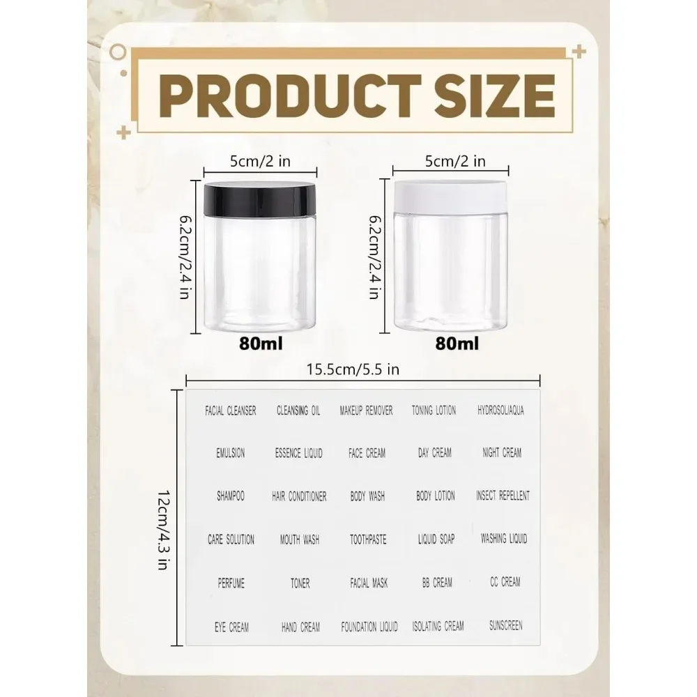 2Pcs 80ml Transparent Plastic Empty Portable Facial Cream Jar Refillable Cosmetic Containers Plastic Jars with Lids Column