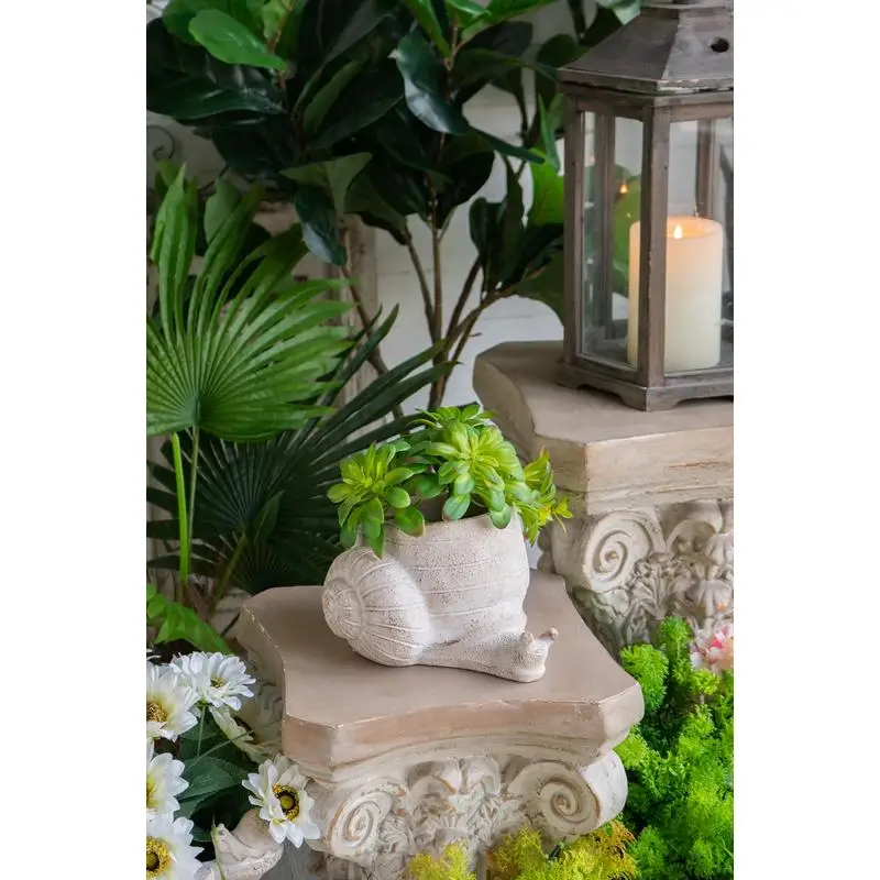 

9.5x8.3x6 Decorative Sand Cement Snail Planter Textured Beige Finish