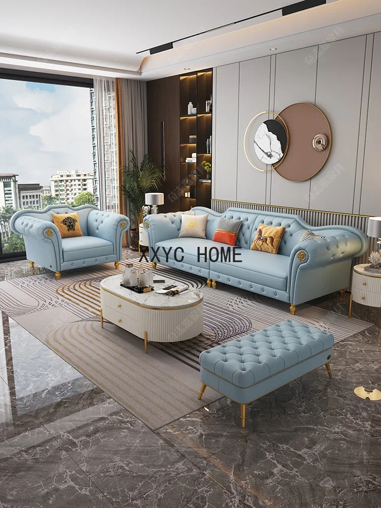 

American Light Luxury Leather Sofa First Layer Cowhide Living Room Modern Minimalist
