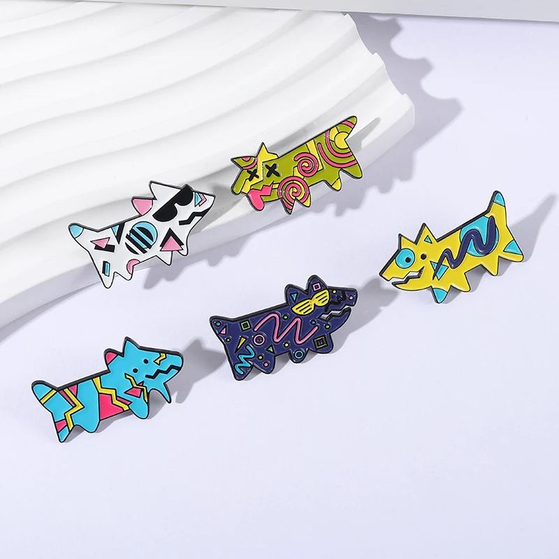 Cartoon Radiation puppy Brooch Enamel Pins Cute Color Block Abstract Dog Metal Brooches Backpack Lapel Badge Funny Jewelry Gift