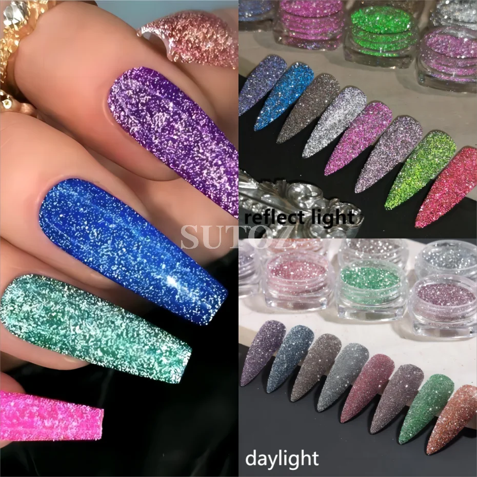 Reflecterende Glitter Poederset 4 Stuks Glitter Gemalen Diamanten Poeders Roze Zilver Holografische Sparkle Pigment Nagel Materiaal Lexsz