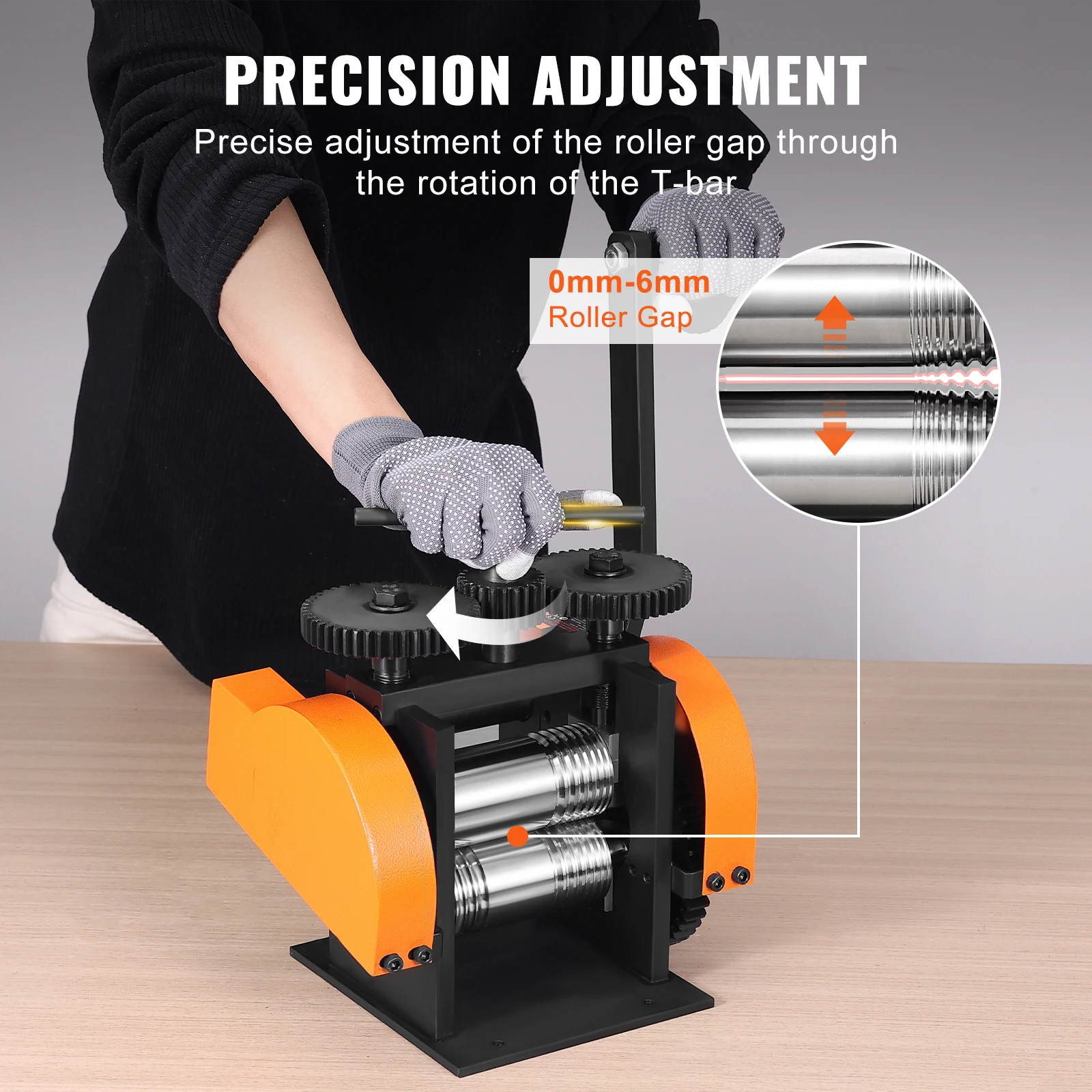 VEVOR 3 in 1 Handwalzwerk Maschine 45 mm Kombinationswalzwerk, Manueller Walzwerk Schmuckwalzwerk Einstellbare Dicke von 0 bis 6 mm, Handwalzwerk