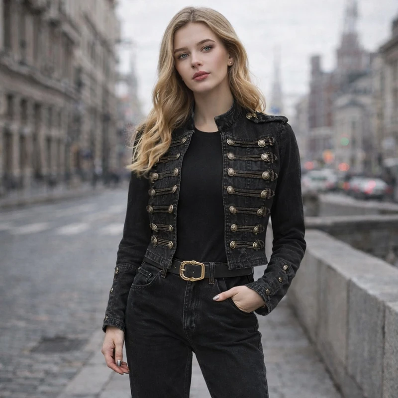 Women’s Vintage Double-Breasted Short Denim Jacket