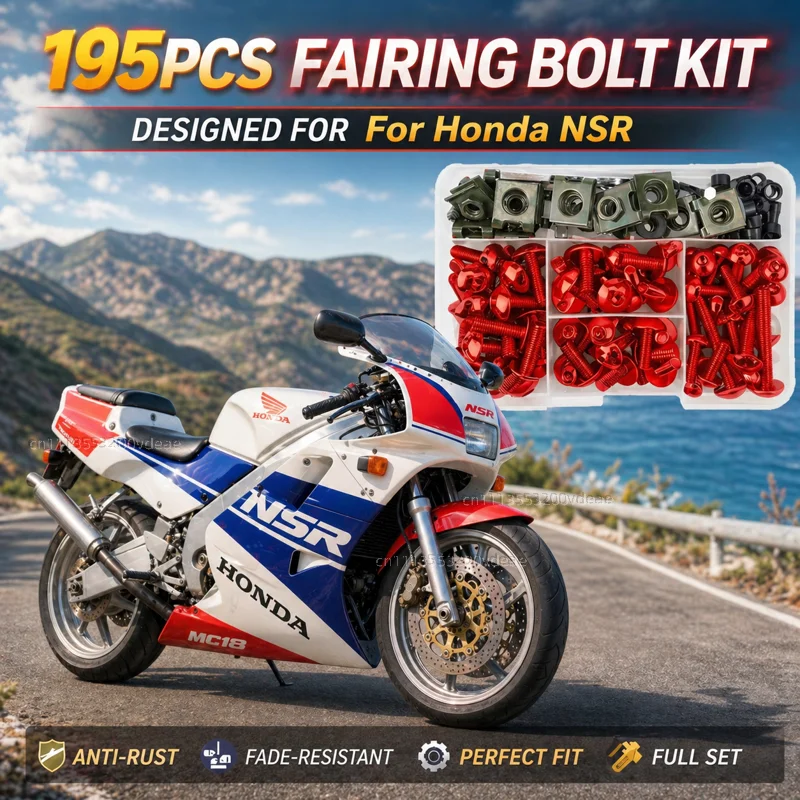 195Pcs Motorcycle Aluminum Fairing Bolt Screws Kit Nut Clips For Honda NSR125 NSR 125 250 1988 1994 1993 1992 1991 1990 1989 CNC