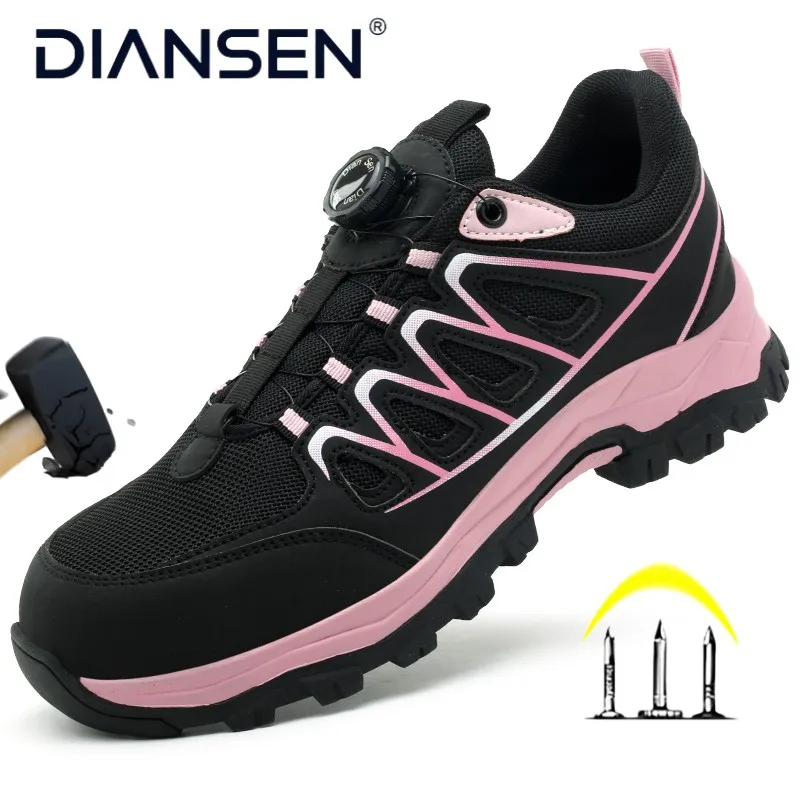 

Steel Toe Rotating Button Safety Shoes Lightweight Breathable Women Anti-Puncture Kevlar-Midsole Indestructible Work Shoes