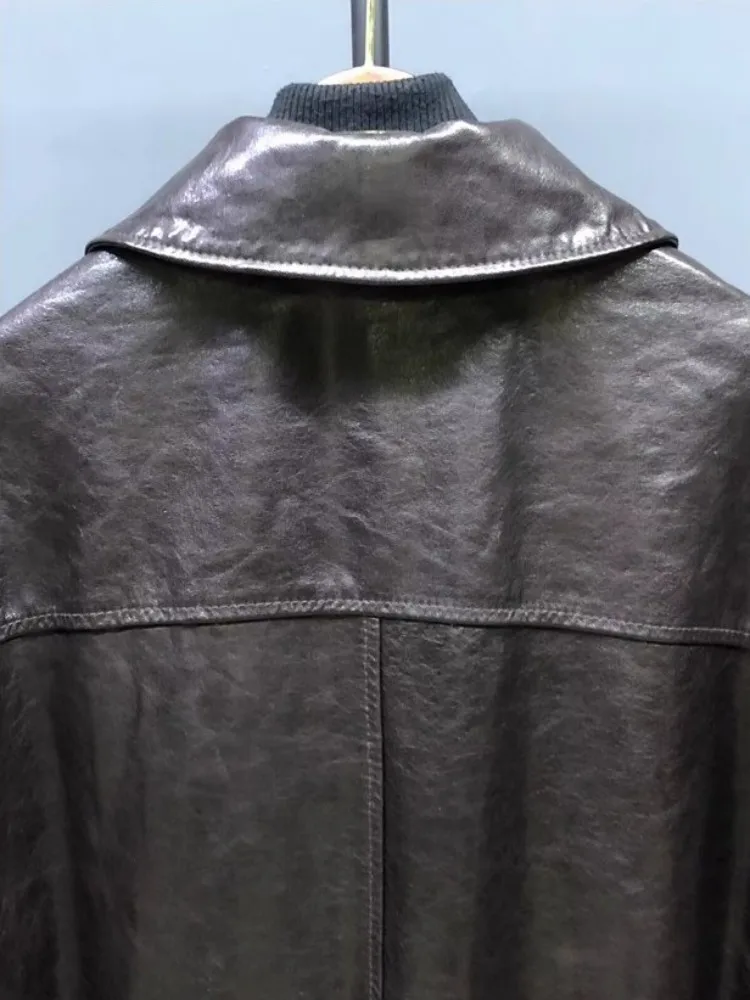 Giacca da donna in vera pelle vintage autunnale streetwear vestibilità ampia cera d'olio cappotto da pilota in pelle di pecora bavero capispalla casual da donna da ufficio