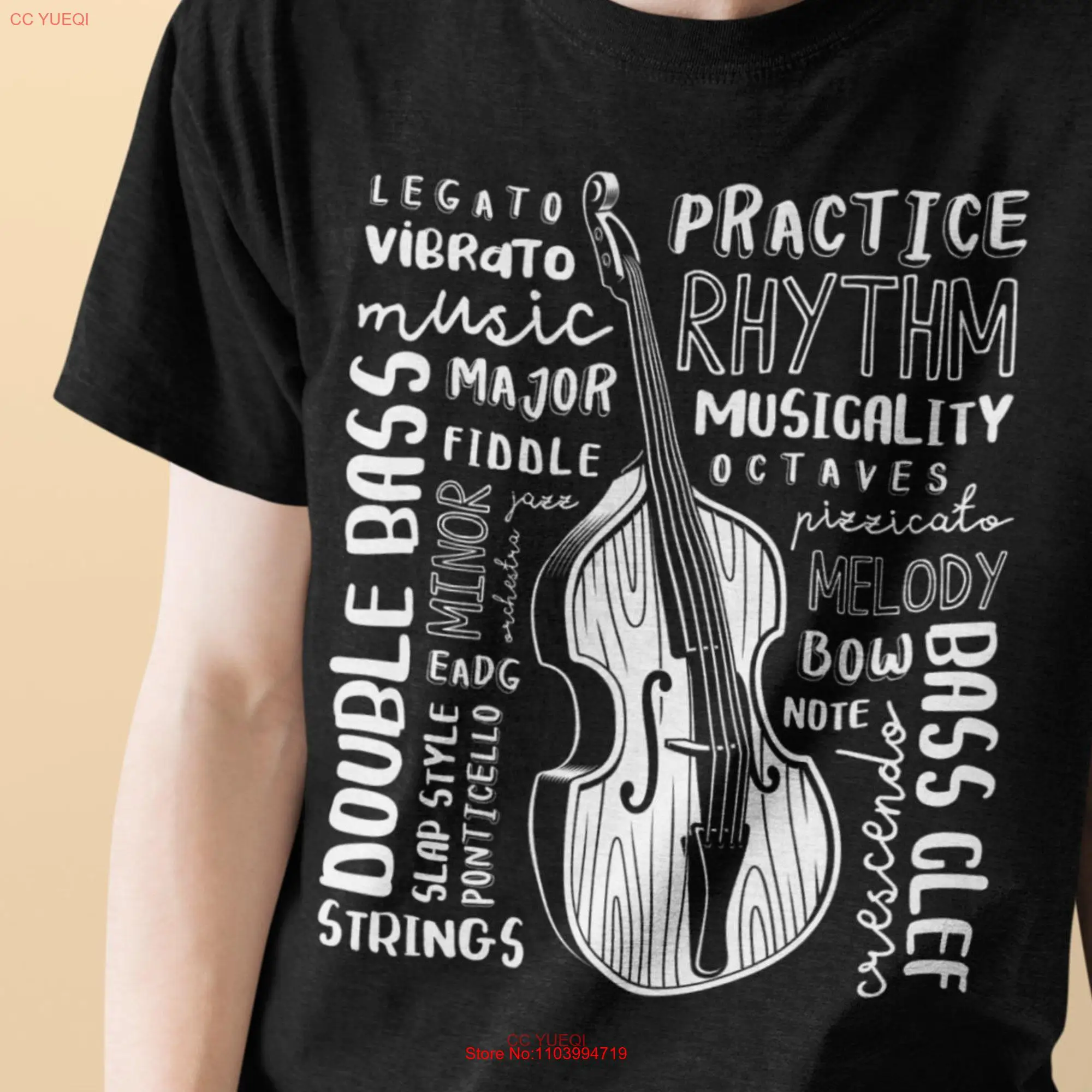 Double Bass Word Cloud T Shirt Upright Art Contrabass s Player Adults Youth Kids long or short sleeves