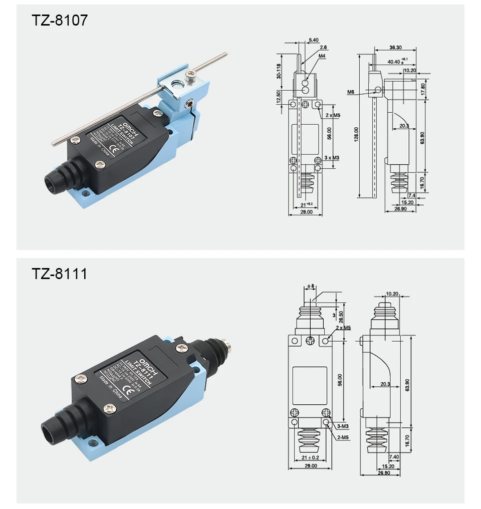OMCH Silberkontakt Selbstrückstellender Endschalter TZ-8104 8107 8108 8111 8112 8122 8166 8168 8169 IP65 Wasserdichter Reiseschalter – Detail 13