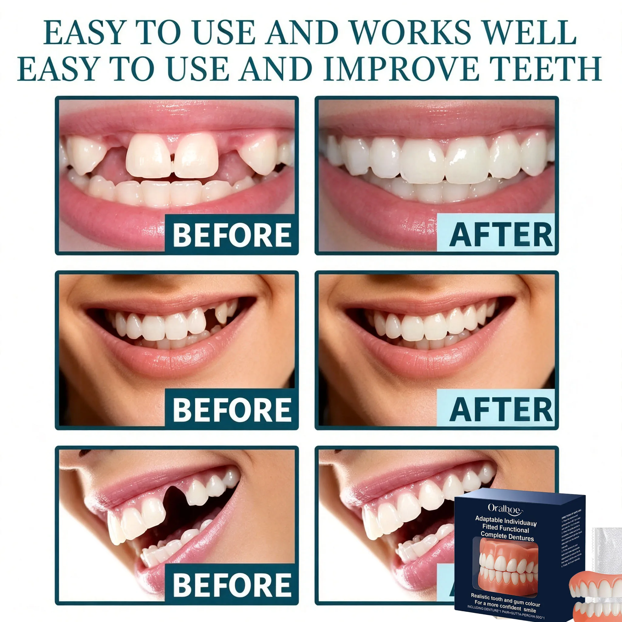 False Teeth Silicone Upper Lower Veneers Comfortable Perfect Laugh Dentures Fake Teeth Braces Orthodontic