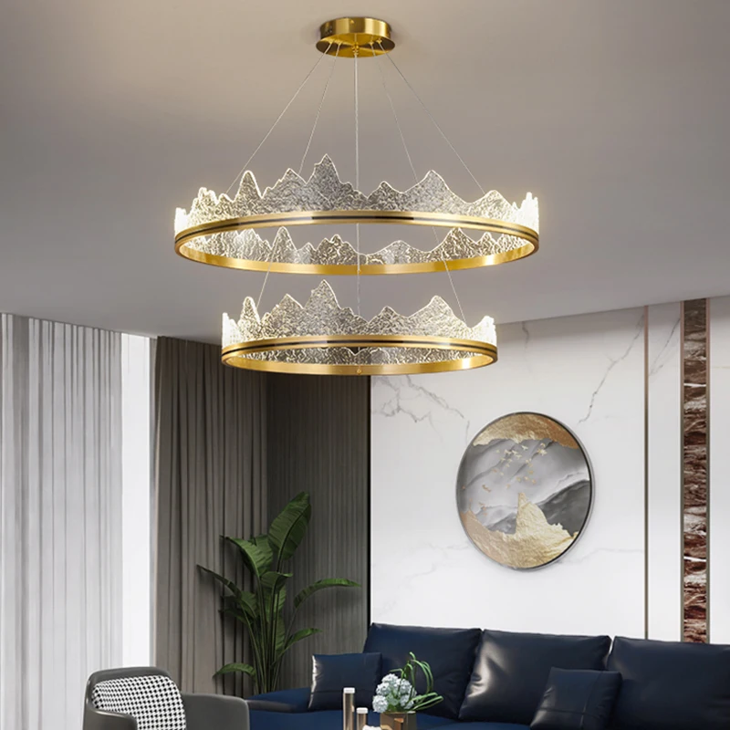 aipaite modern led teto lustre aluminio ouro acrilico aneis de montanha sala luzes quarto sala de jantar home decor 01