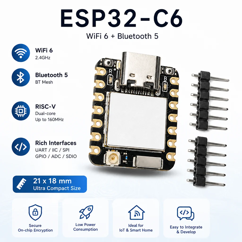 ESP32-C6 WiFi Bluetooth Development Board Type-C Interface Smart Home IoT Circuit Module
