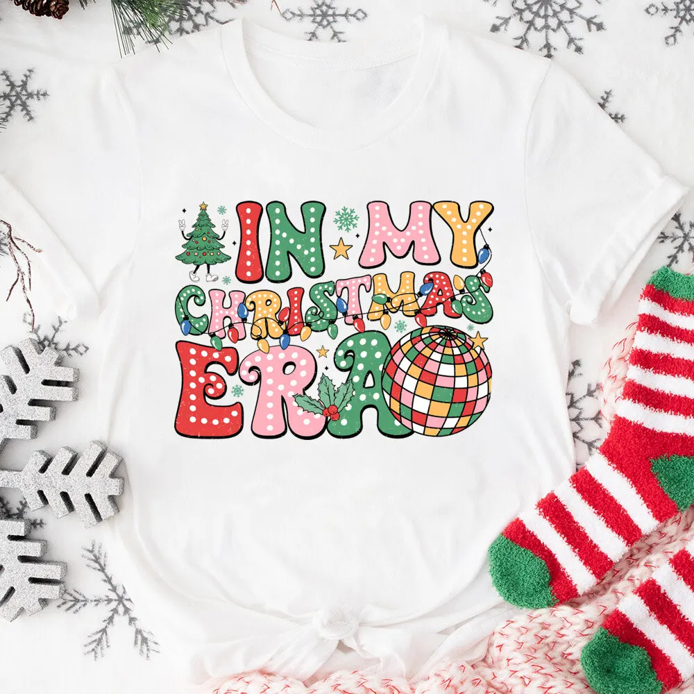 In My Christmas Era Christmas Shirts Winter T-Shirt for Women Xmas Graphic Tee Merry Christmas Holiday Top Outfits