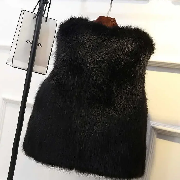 Kunst pelz elegante Damen mantel gefälschte Weste Jacke Damen Winter halten warme Mode flauschigen Graben t226