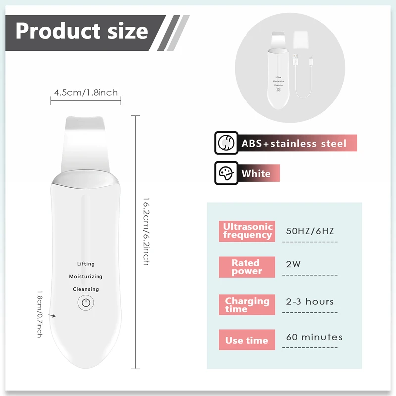 Ultrasonic Facial Skin Scrubber Beauty Machine Ion Deep Face Cleaning Peeling Shovel Exfoliating Skin Care Device