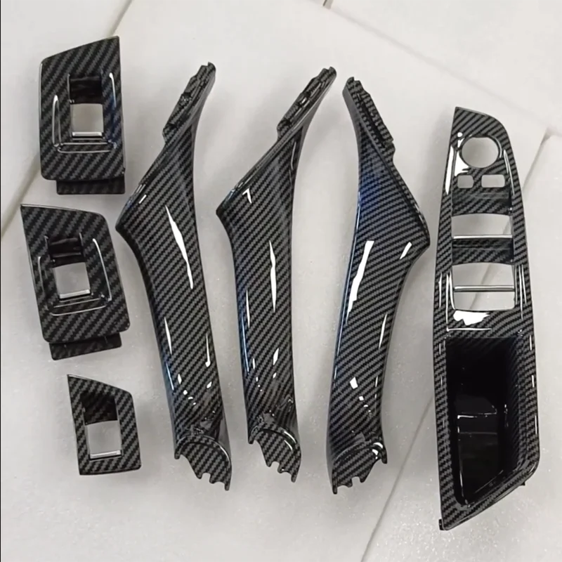 

7 шт. Автомобильная внутренняя дверная ручка LHD для BMW 5 серии F10 F11 2010-2016, левая задняя панель, сменная, бежевая, черная, углеродное волокно