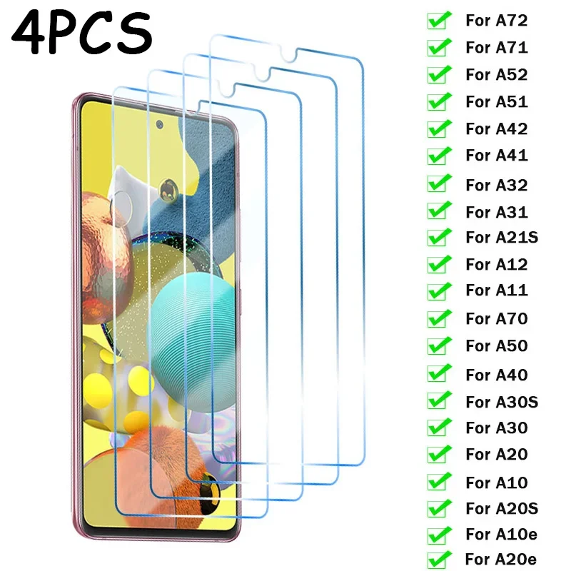 4 Stuks Gehard Glas Voor Samsung A52 A72 A51 A50 A12 A71 A 21S A31 A70 A50 Screen Protector Voor Samsung A21 A20 A10 A 30S A32 A73