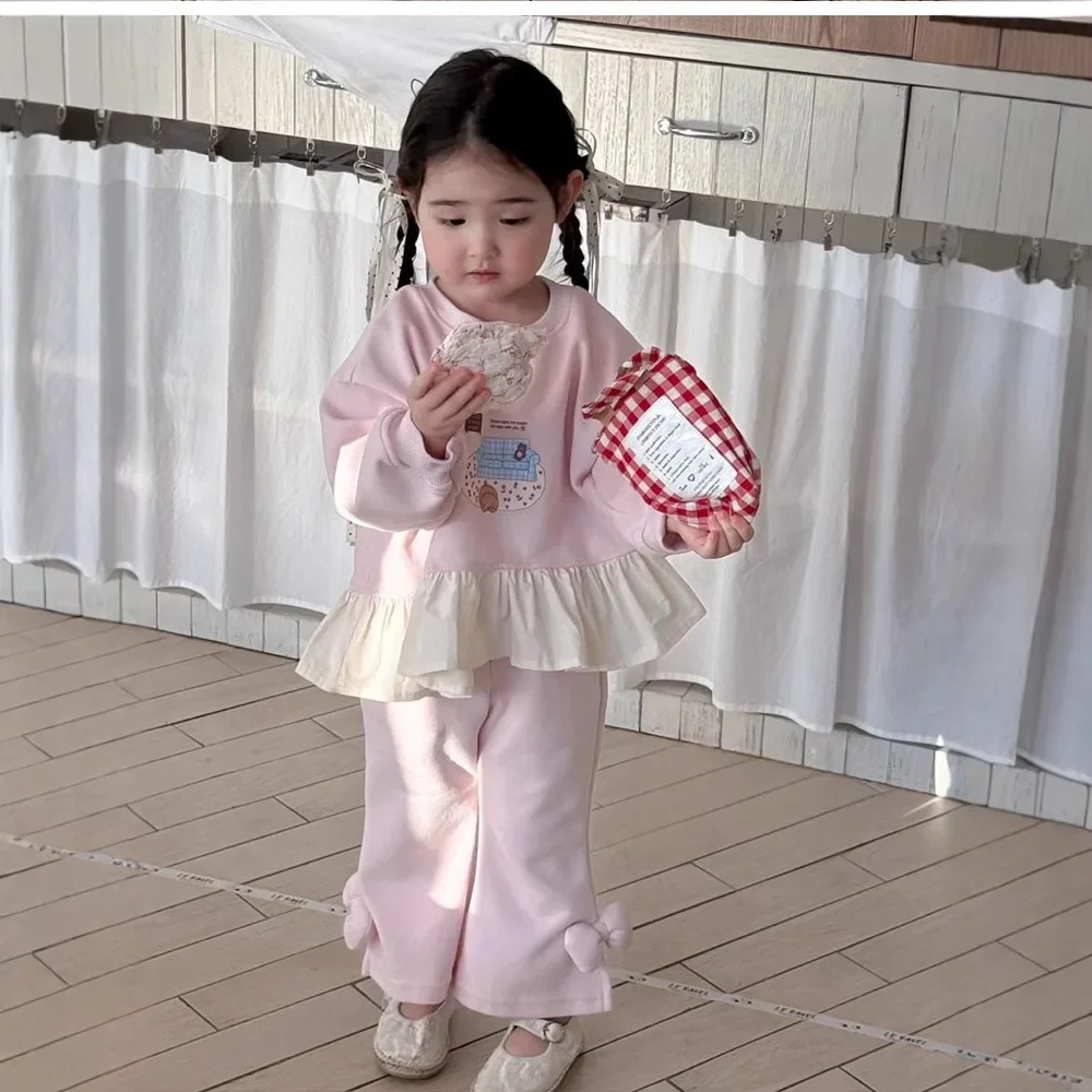 

Sweater Two Piece Set 2025 Spring New Korean Solid Color Fashion Sweet Sweatshirt Butterfly-knot Pants Two Piece Set