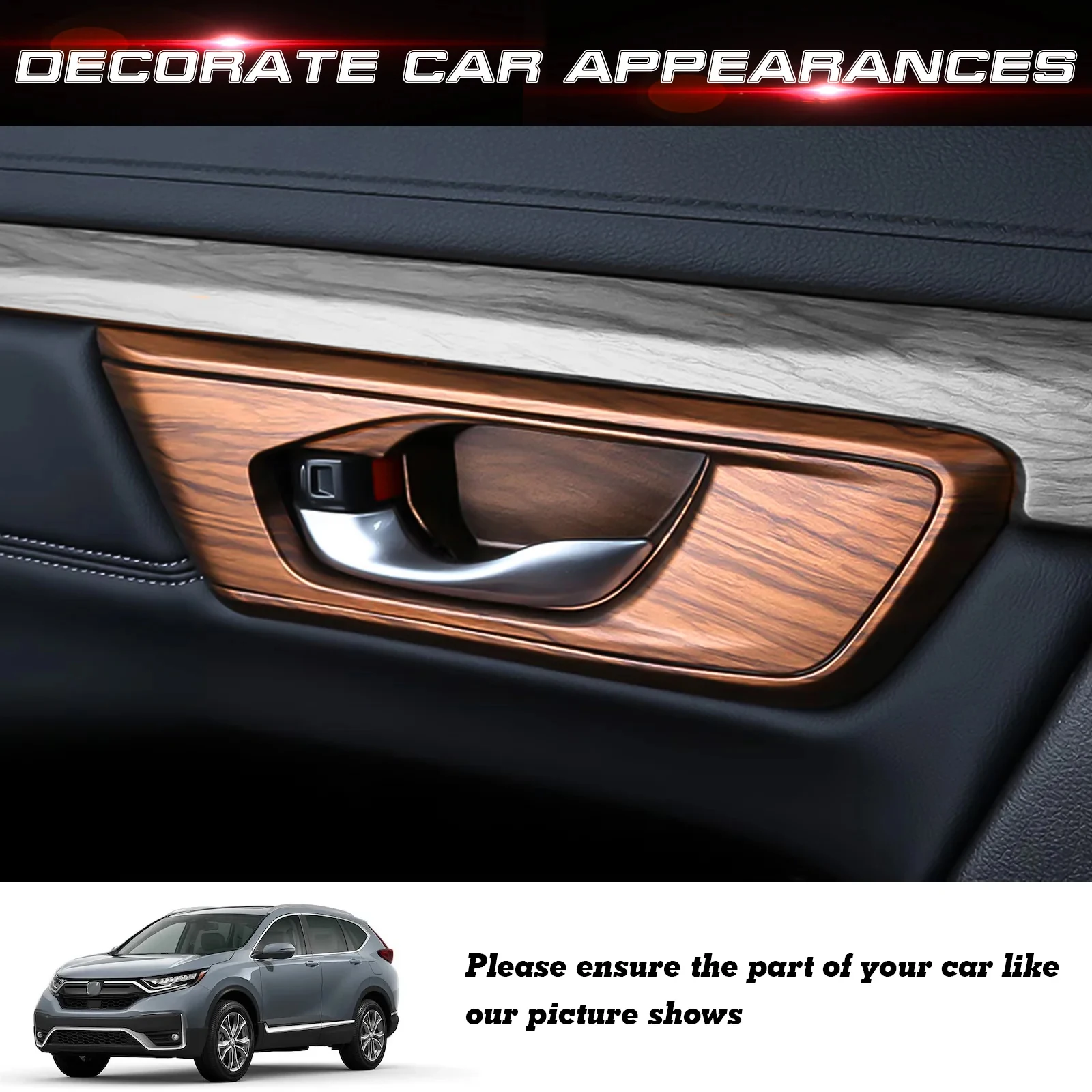 4pcs Peach Wood Grain Interior Door Handle Bowl Panel Cover Frame Decoration Trim For Honda CRV 2017 2018 2019 2020 2021 2022