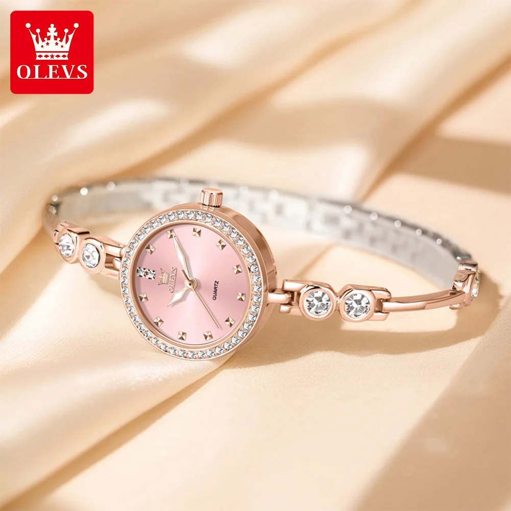 

OLEVS женские кварцевые часы, модные роскошные наручные часы с бриллиантовым браслетом для женщин, водонепроницаемые светящиеся женские деловые часы 5670