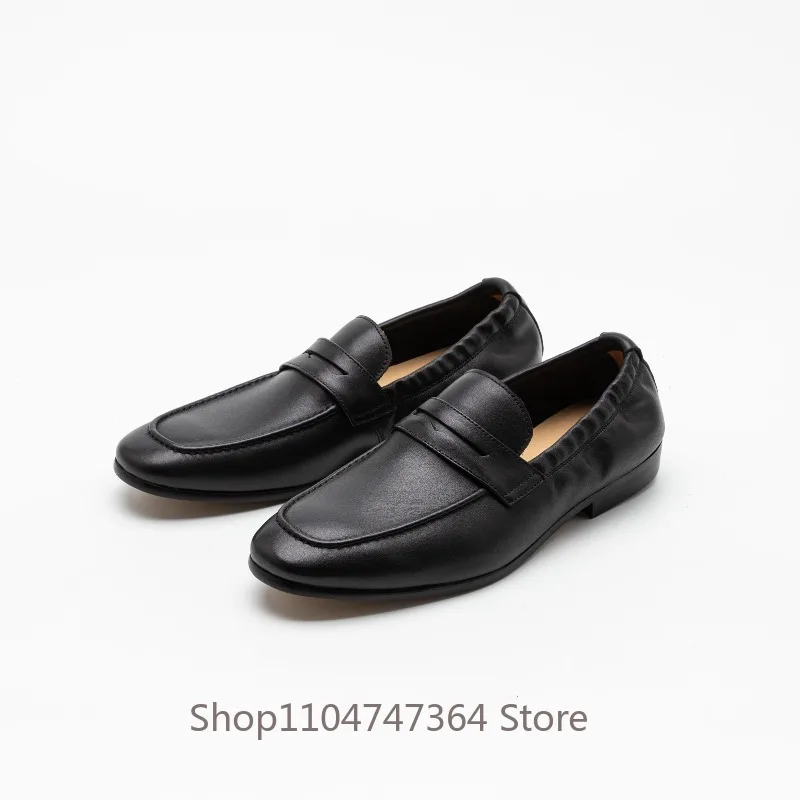 Luxury Designer Cow Leather Shoes Men's Pointed Toe Soft Soles Casual Slip on Work Business Genuine Leather Loafers Male Flats
