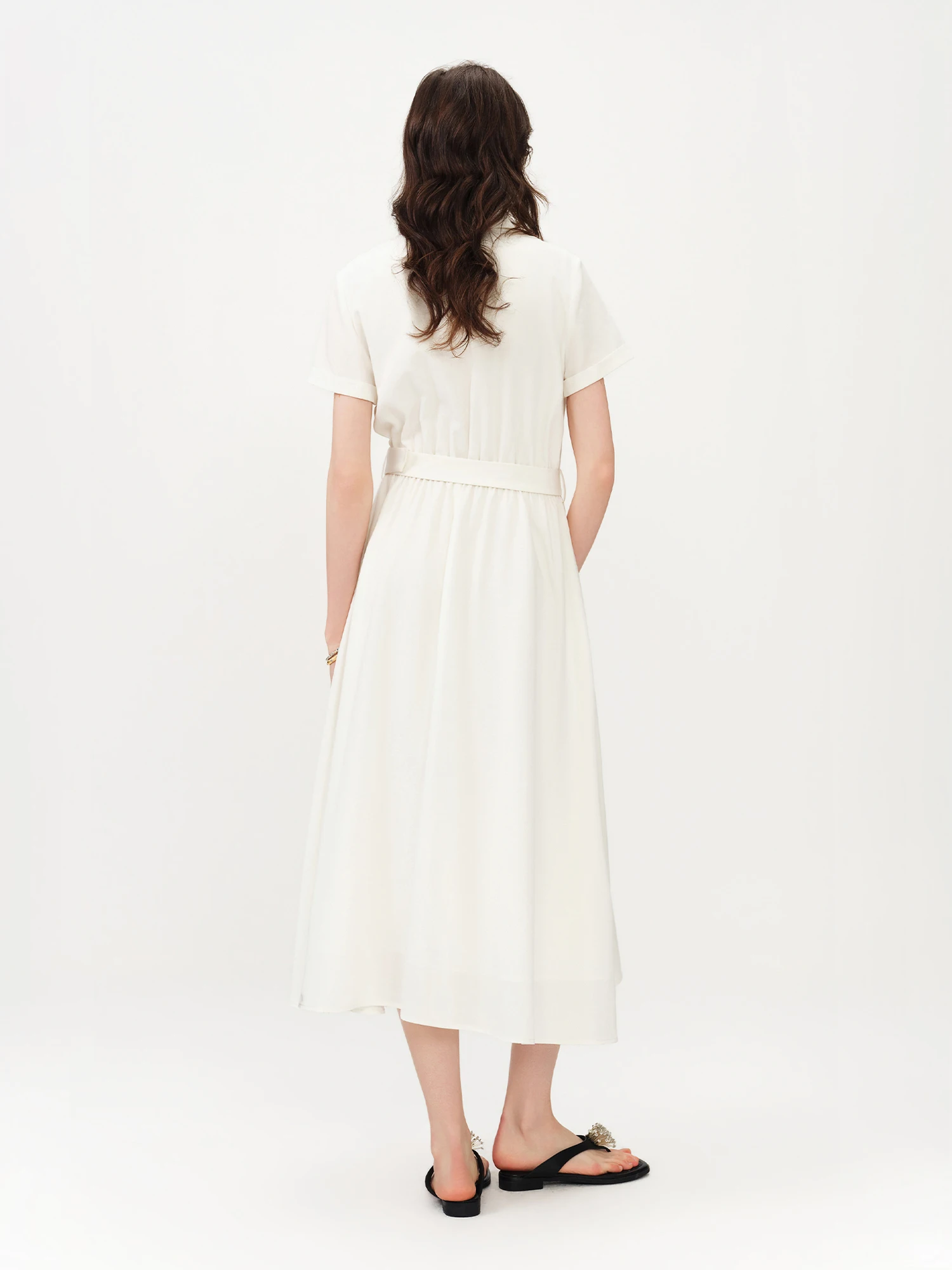 FSLE 2026 Summer Women's Sophisticated Linen Short Sleeve Dress - Classic A-Line Midi for Office Commute and Elegant Daily Wear