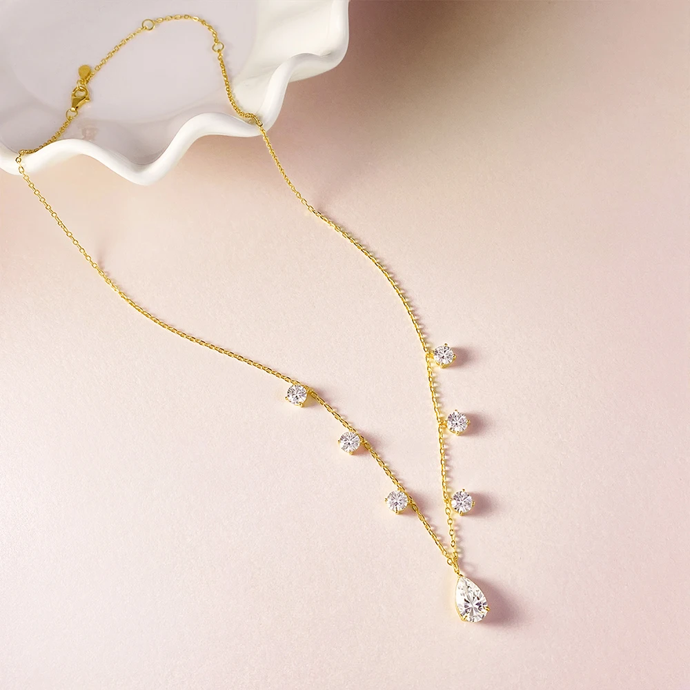 OEVAS Water Drop 2-3CT 100% Real Moissanite Necklace for Women 925 Sterling Silver Plated 18K Wedding Party Luxury Jewelry Gift view 3