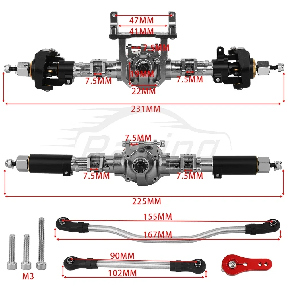 Metal Alloy +Brass Counterweight Straight Front Rear Axle 29T/8T for 1/10 RC Crawler Axial AR44 90047 90046 Kit Upgrade Parts