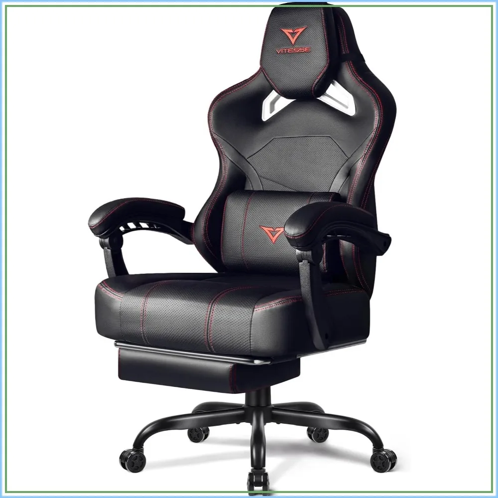 Big and Tall Gaming Chair 400lb Capacity with Footrest, Ergonomic High Back PU Leather Recliner