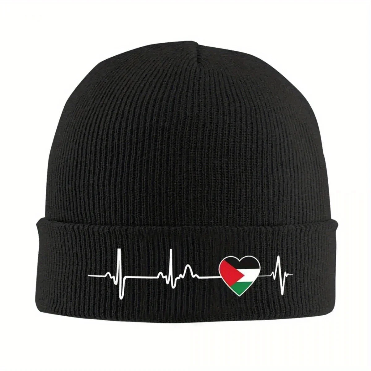 Heart Beat Palestine Palestinian Flag Knitted Caps for Women Men Beanies Winter Hats Acrylic Warm Melon Cap