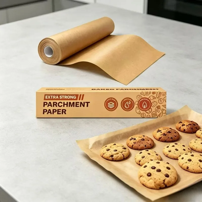 Parchment Paper Roll,Unbleached Paper for Baking, Cooking, Grilling, roasting, Air Fryer and steaming, with Serrated Cutter