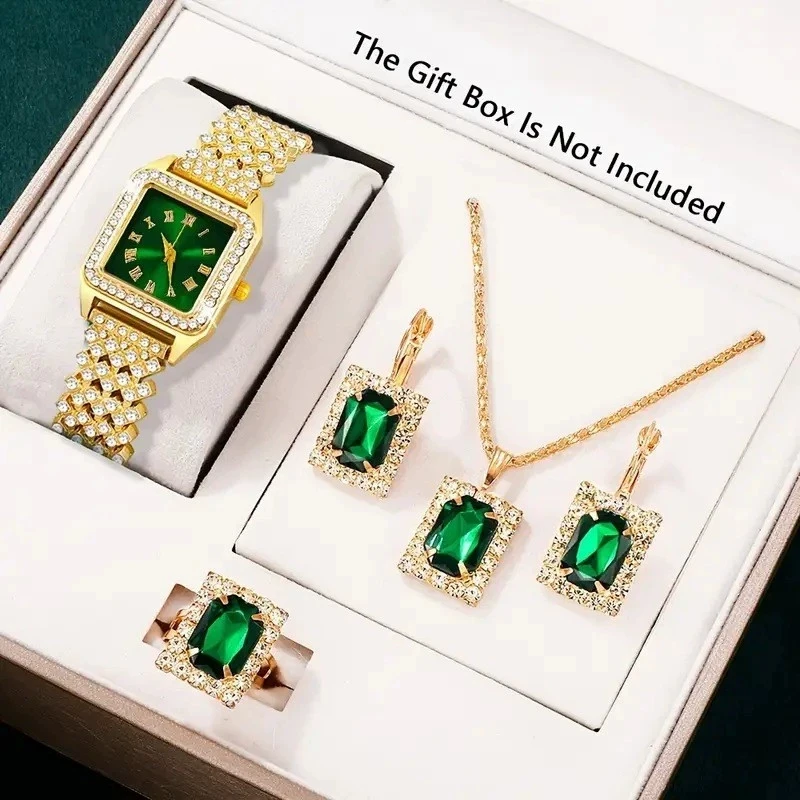 

New Fashion 4PCS Set Woman Bracelet Square Watches Ladies Stainless Steel Wrist Quartz Watch For Valentine's Day Birthday Gifts