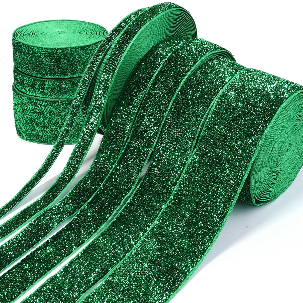 5–10 Yards/Rolle, 7/10/15/20/25/38 mm, grünes Glitzerband, glitzernde Samtbänder für Geschenkstraußverpackungen, Hochzeit, Party-Dekoration