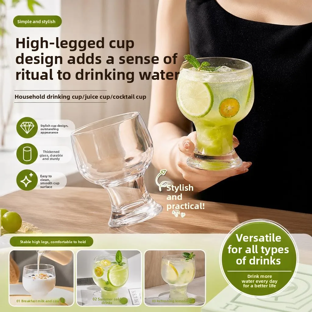 

High End Elegant Glass Coffee Cup for Women Anti Fall Explosion Proof Drinking Beer Cup Home Use round Shape Single Layer