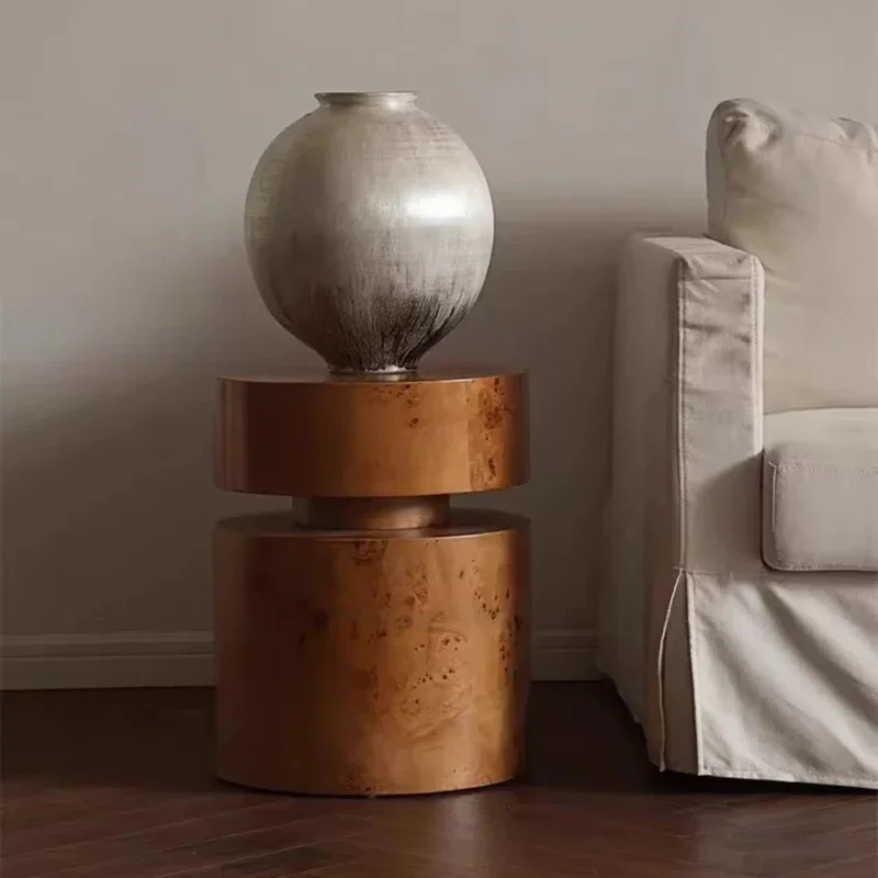 Mid-century style living room side table, minimalist tree knot wood veneer headboard locker