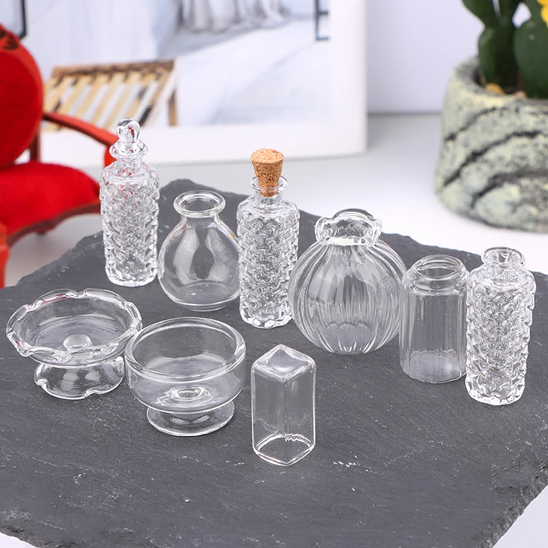 1:12 Dollhouse Miniature Glass Vase Dessert Cup Wine Bottle Wishing Bottle W/Corked Home Decor Toy Doll House Accessories Decor