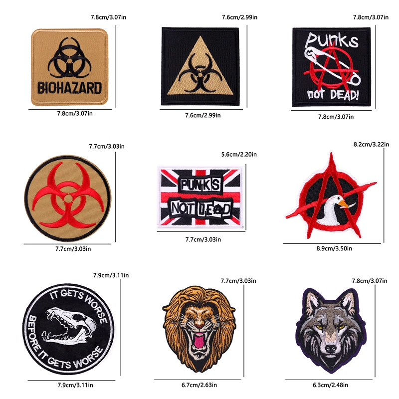 10PCS Wholesale Punk Rock Biker Warning Embroidered Patches For Clothing Thermoadhesive Patches DIY Patches On Clothes Sticker