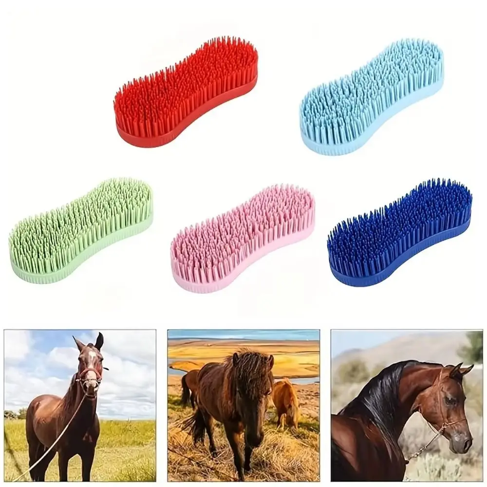 1Pcs Colorful Horse Grooming Brush Silicone Hard Bristle Horse Accessories Plastic Equestrian Massage Tool