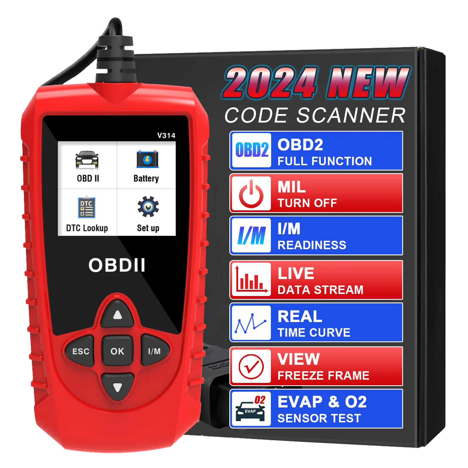 

V314 Essential Auto Scanner OBDII Code Reader для чтения автомобильных кодов на диагностических инструментах напряжения 12 В