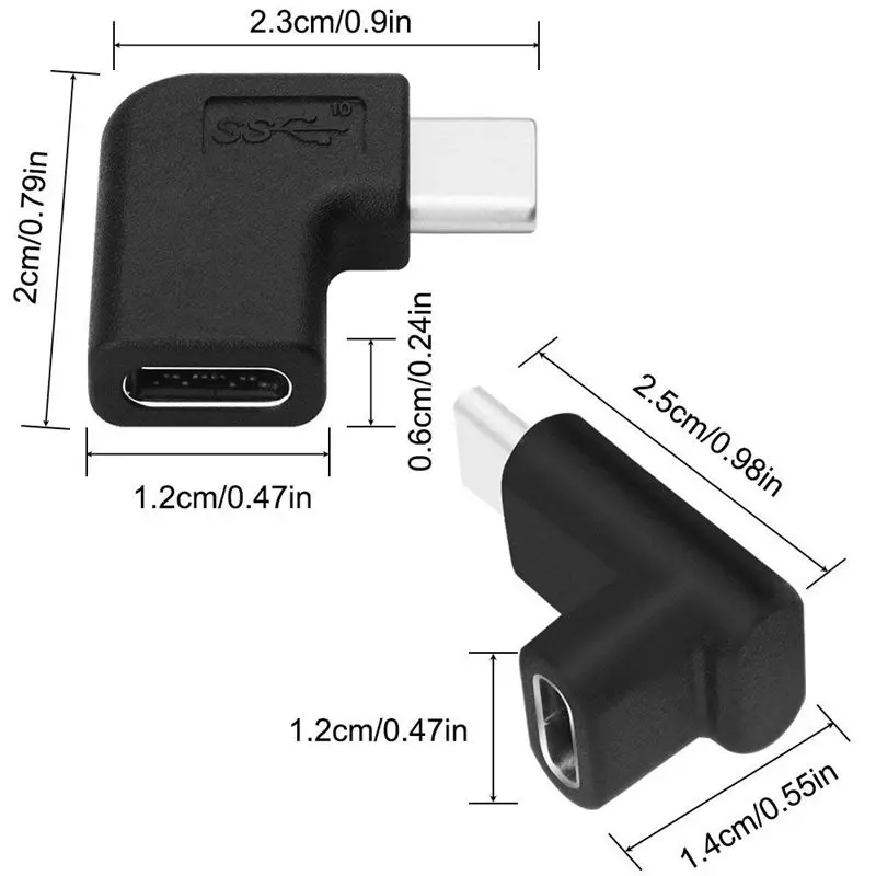 90 Degree USB C Type C Male To Female Adapter,Right & Left Upward & Downward Angled 90 Degree USB-C USB 3.1 Type-C Male To Femal