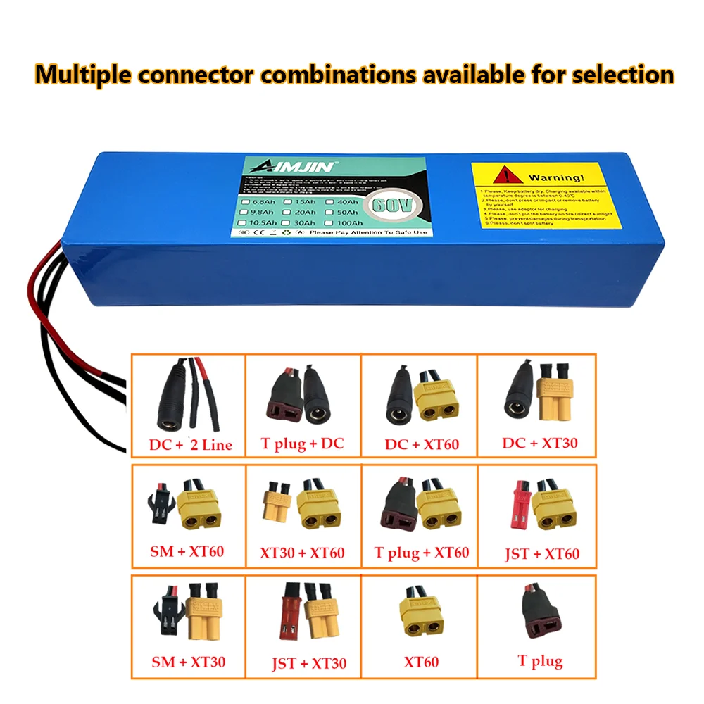 60V 16S2P 18650 lithium-ion battery pack 67.2V 6800mAh with BMS 1000W BMS XT60/T plug and original 2A charger