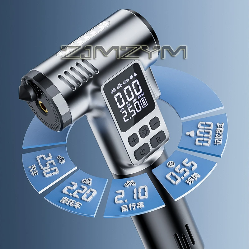 Wireless Car Air Compressor Multifunction Safety Hammer Window Breaker Seat Belt Cutter Inflatable Pump With Digital Display