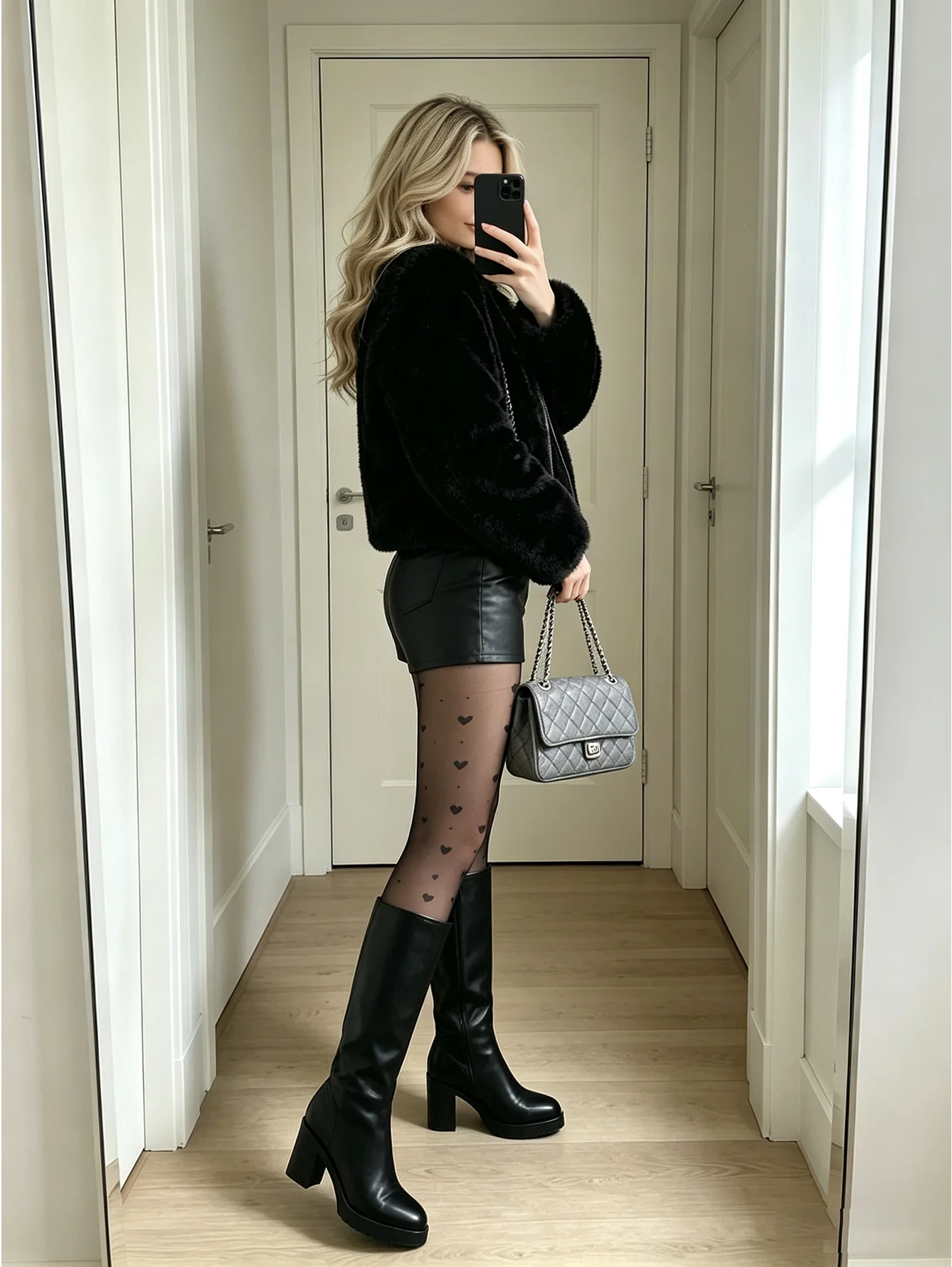 1Pc Plus Size All Over Tiny Black Heart Print Sheer Black Tights High Waist Curvy Women Daily Pantyhose Spring Summer Autumn