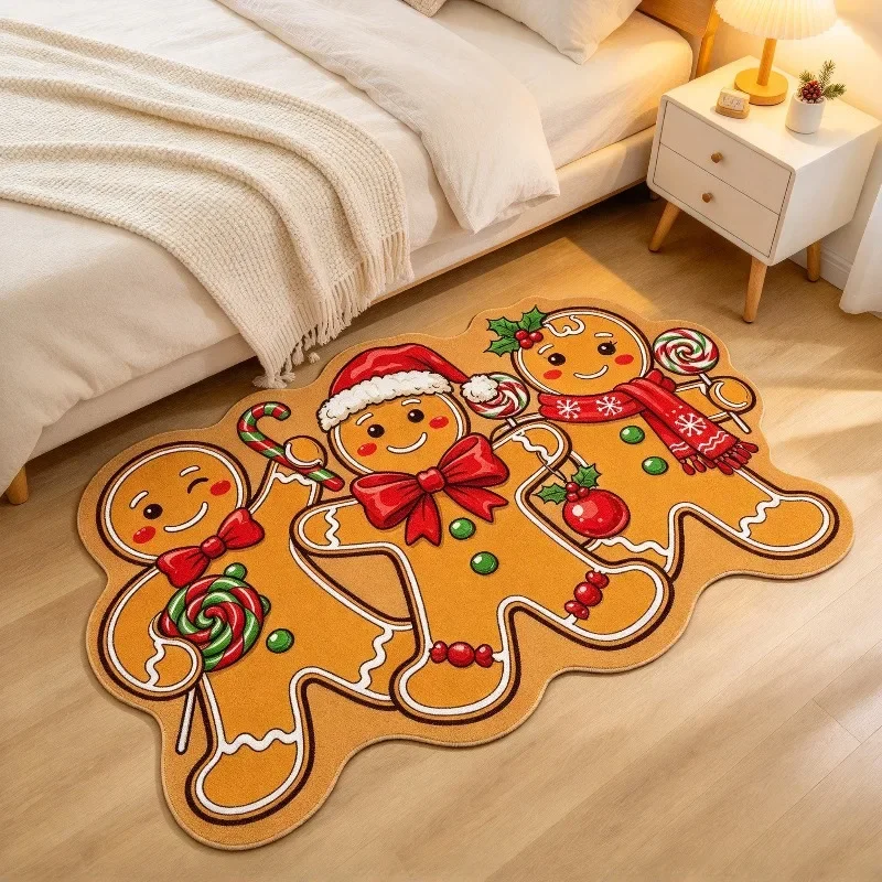 Merry Christmas Gingerbread Cookie Rug Cartoon Festive Floor Mat Soft Holiday Carpet for Indoor Bedroom Entryway Home Decoration