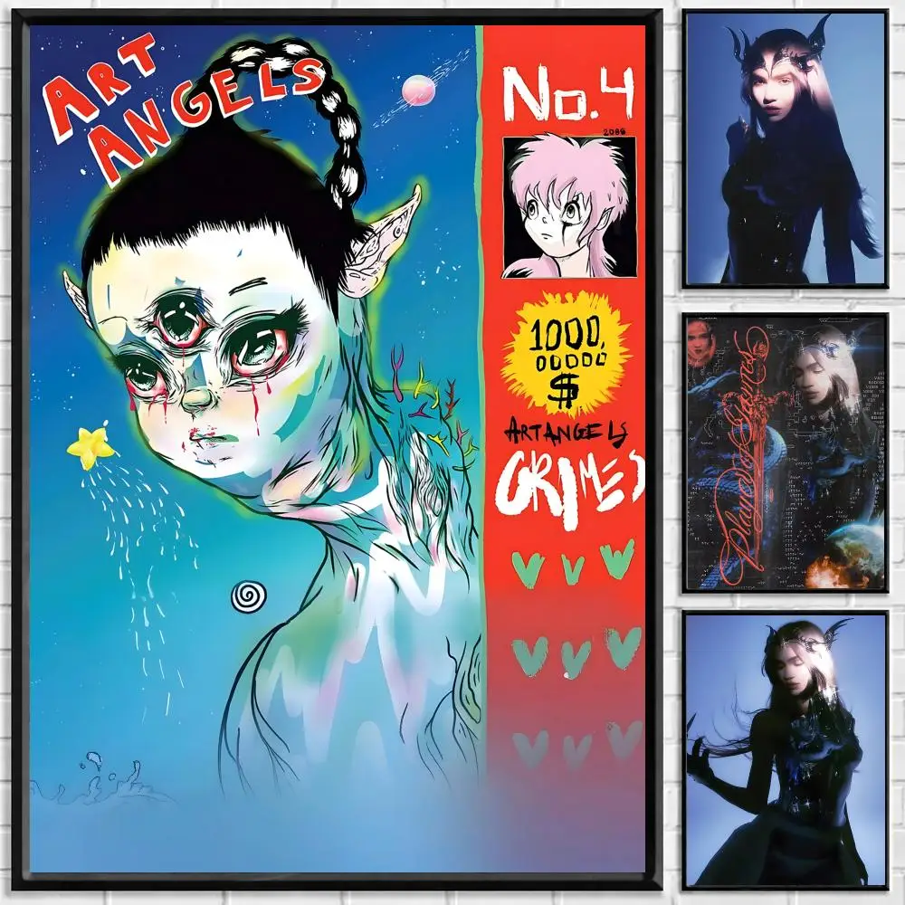 Alternative Pop Singer Grimes Poster Self-adhesive Art Waterproof Paper Sticker Coffee House Bar Room Wall Decor