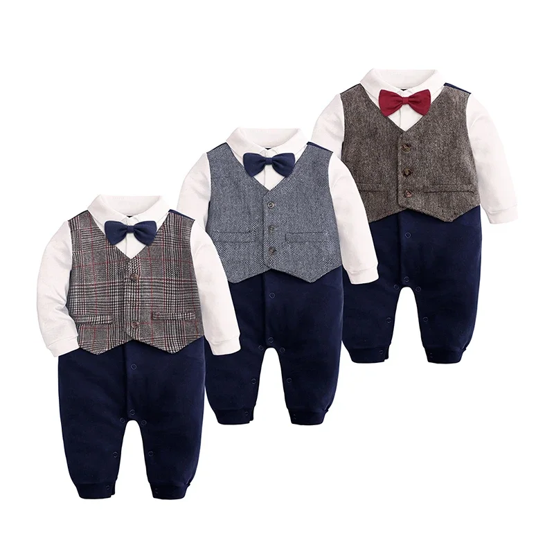 

2025 Spring Baby Boy Gentleman Rompers Suits Cotton Newborn Clothing Prince Infant Jumpsuits Boys Clothes Winter Baby Clothes